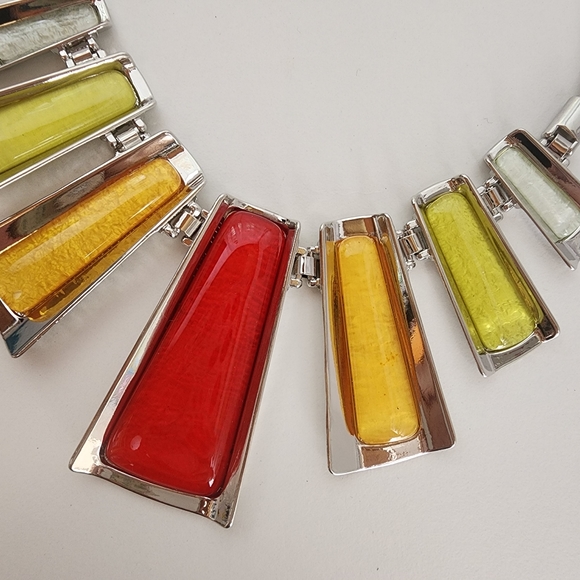 NEW Multi Colorful Epoxy Geo Bar Metal Snake Silver Chain Necklace - Picture 5 of 8